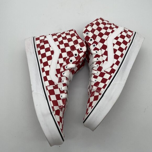 Vans Sk8-Hi Shoes Womens Size 9 Red White Checkerboard Canvas Skate High Top - Picture 6 of 15